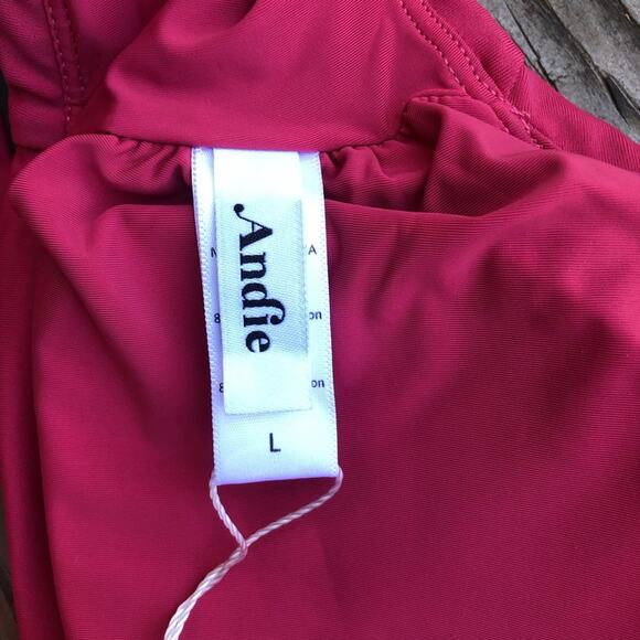 Andie NWT The Feminine Hydra Wide Straps Ruffle Accents Bikini Top Rosette Large - Picture 5 of 11